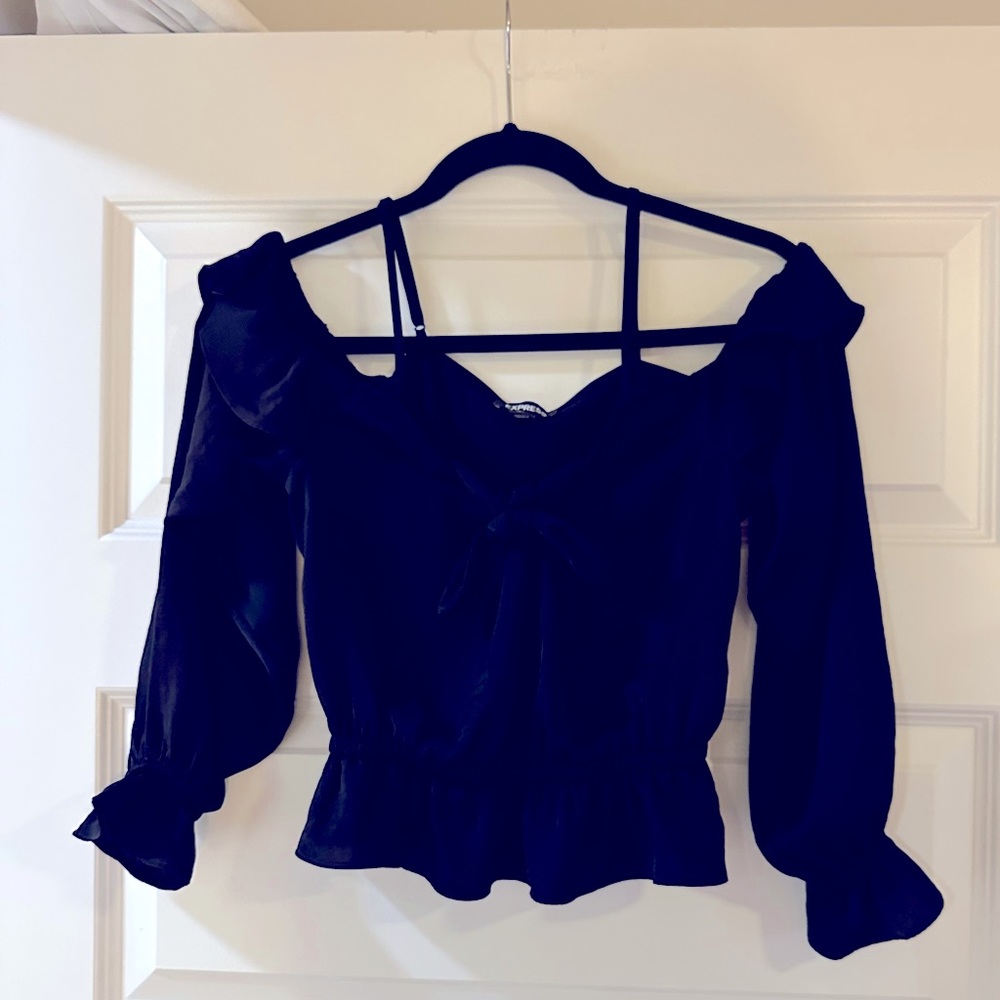 Black, silk, off shoulder top.